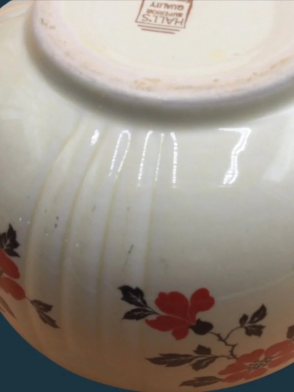 Vintage Hall China Red Poppy Platinum Ring Radiance Mixing Bowl  7.5